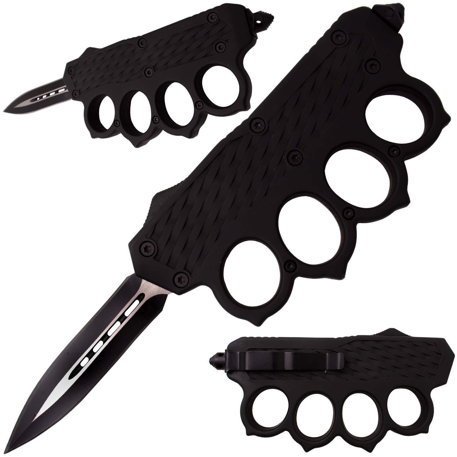 Covert Ops Military Elite Tactical Grip Rubberized OTF Automatic Knuckle Knife Double Edge Blade