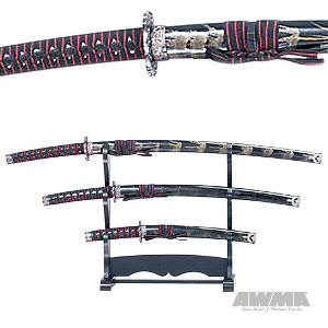 3 Piece Samurai Sword Set - Black with Gold Splash, 1976