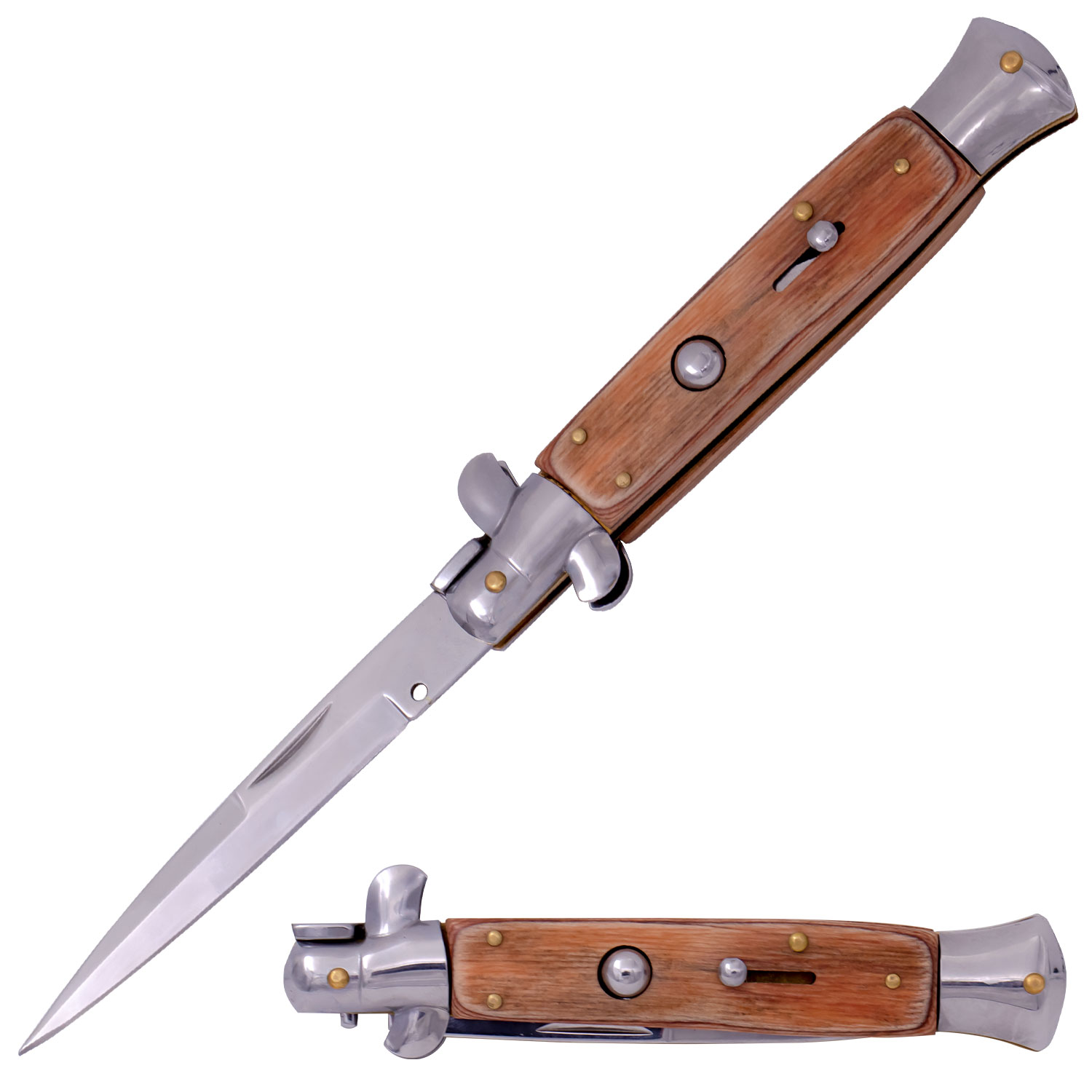 Automatic American Buckskin Stiletto Knife Wood Handle