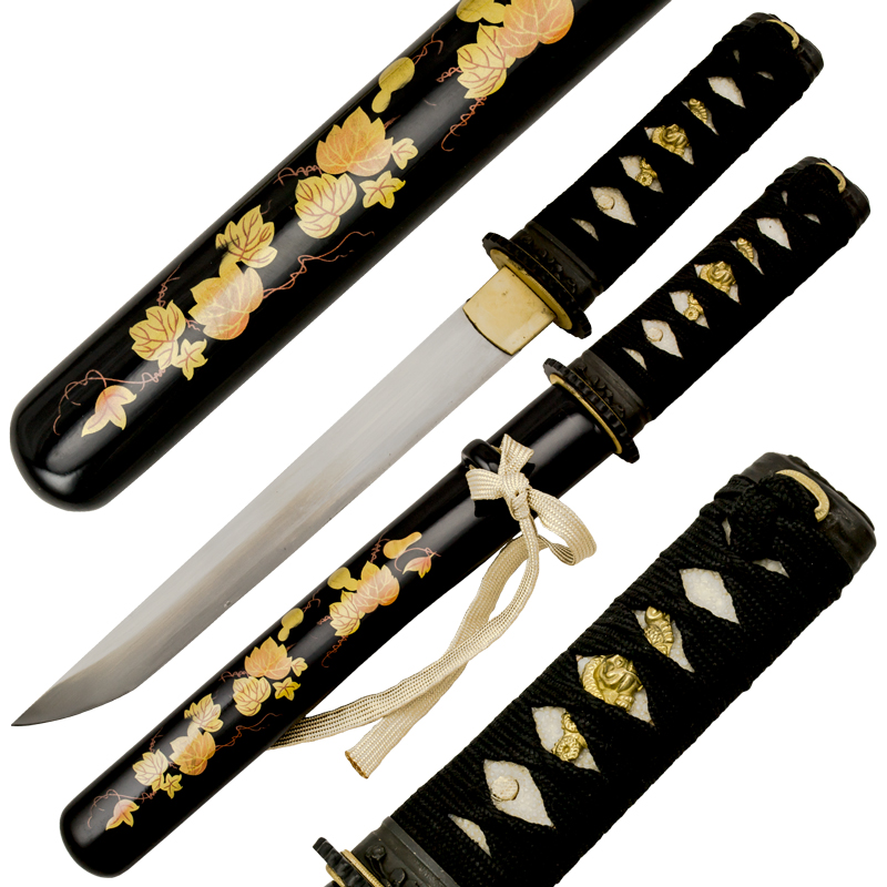 Black tant Samurai Blade Floral Leaf Scabbard