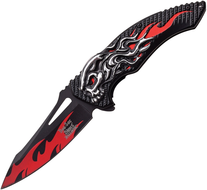 Dark Side DSA034RD Skull Flame Linerlock A/O Knife, Red