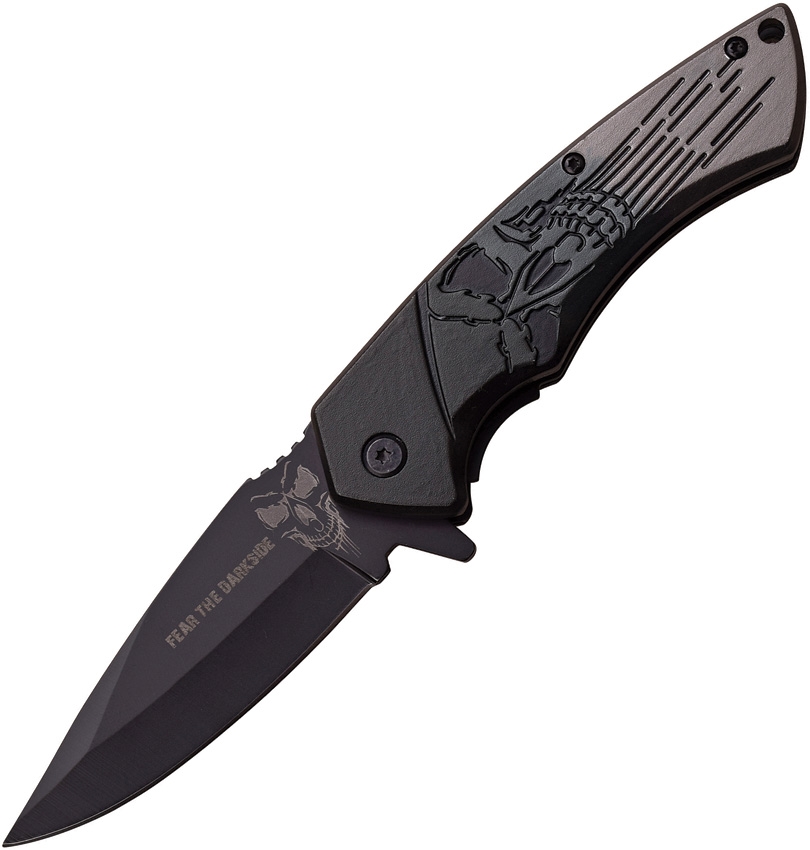 Dark Side DSA053GY Skull Linerlock A/O Knife, Gray