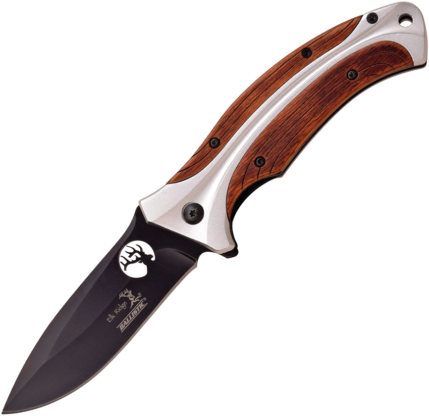 Elk Ridge ERA155BW Linerlock A/O Pakkawood Knife, Brown