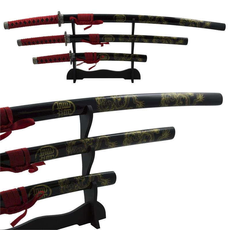 Gold Dragon Samurai Katana 3 Piece Sword Set